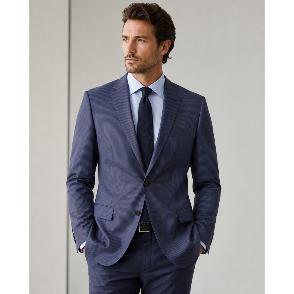 Hugo‎ Boss Reda Super 110 Virgin Wool Pinstripe Suit Jacket Navy Blue 44R IT 54
